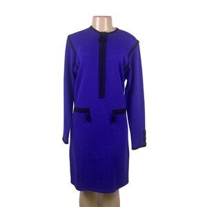 Vintage Don Sayres Womens Purple & Black Wool Knit Dress Long Sleeves Sz 8